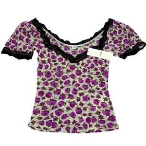 Urban Outfitters Kimchi Womens Size M Purple Blake Puff Sleeve Mesh Top NWT